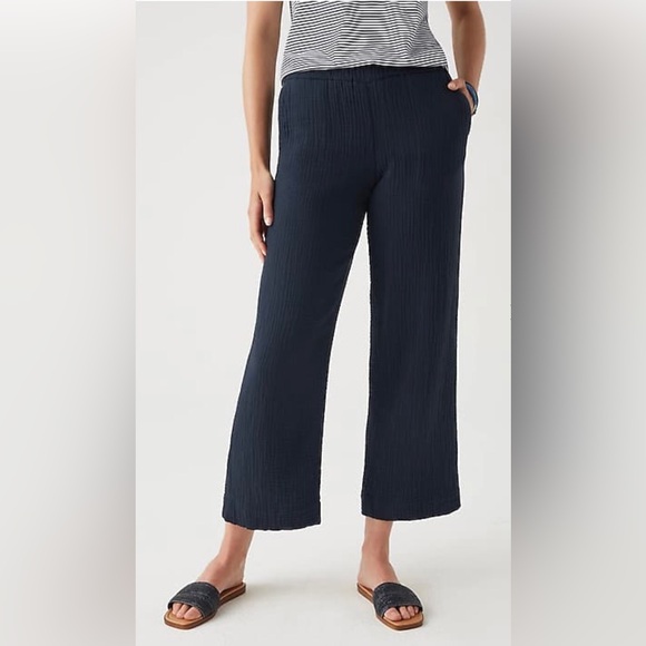 J. Crew Point Sur Navy Viscose Paperback Waist Crop Pocket Pants - Picture 3 of 16
